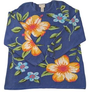 Vintage 90s Belle Isle ramie/cotton oversized floral knit sweater. 1X